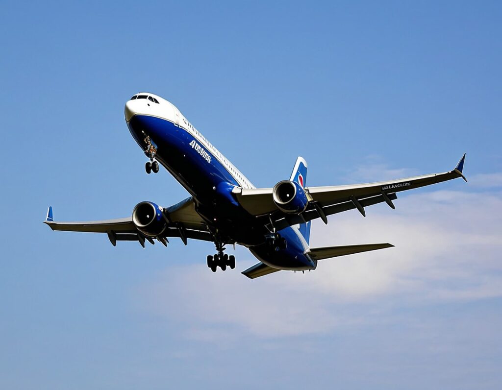 Commercial airliner flying at cruising altitude, representing a 10-mile height, higher than typical flight altitudes