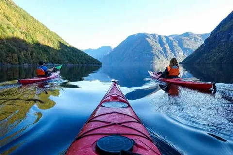 Half of a 10-foot recreational kayak, illustrating a 5-foot section, perfect for understanding its size.