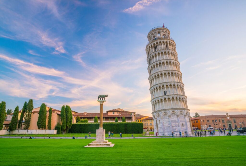 Leaning Tower of Pisa, standing at 56 meters, showing how 40 meters fits under its full height.