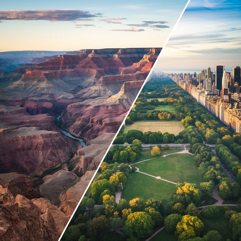 50 km compared to the Grand Canyon and Central Park