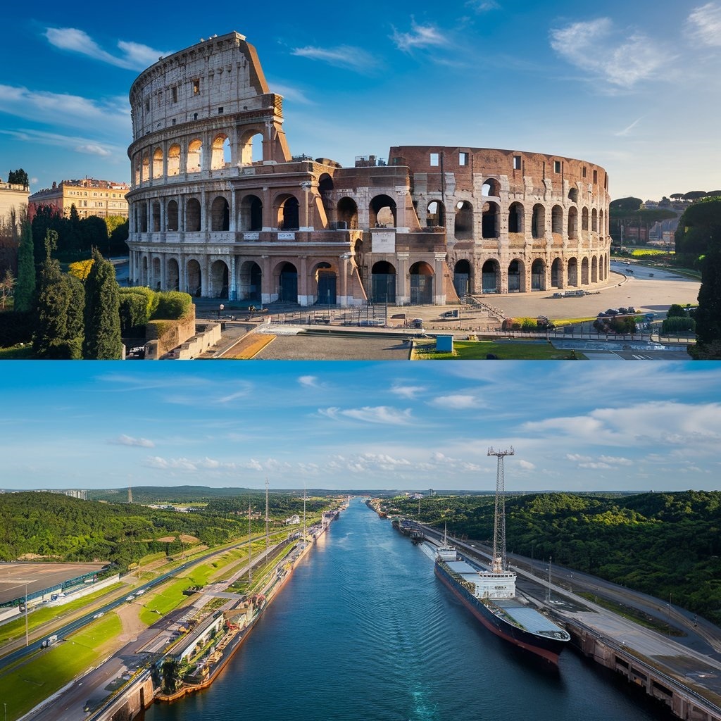 50 km versus the Panama Canal and Colosseum.